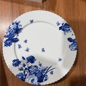Anthropologie White and Blue Floral Dinner Plate quantity 8